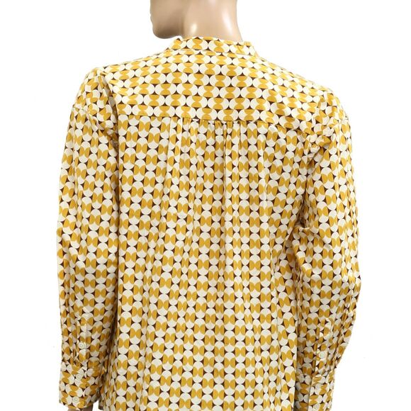 Voyageur By Mersea Aphrodite Button Up Shirt Top Printed Cotton Yellow L 280017 - Picture 8 of 9